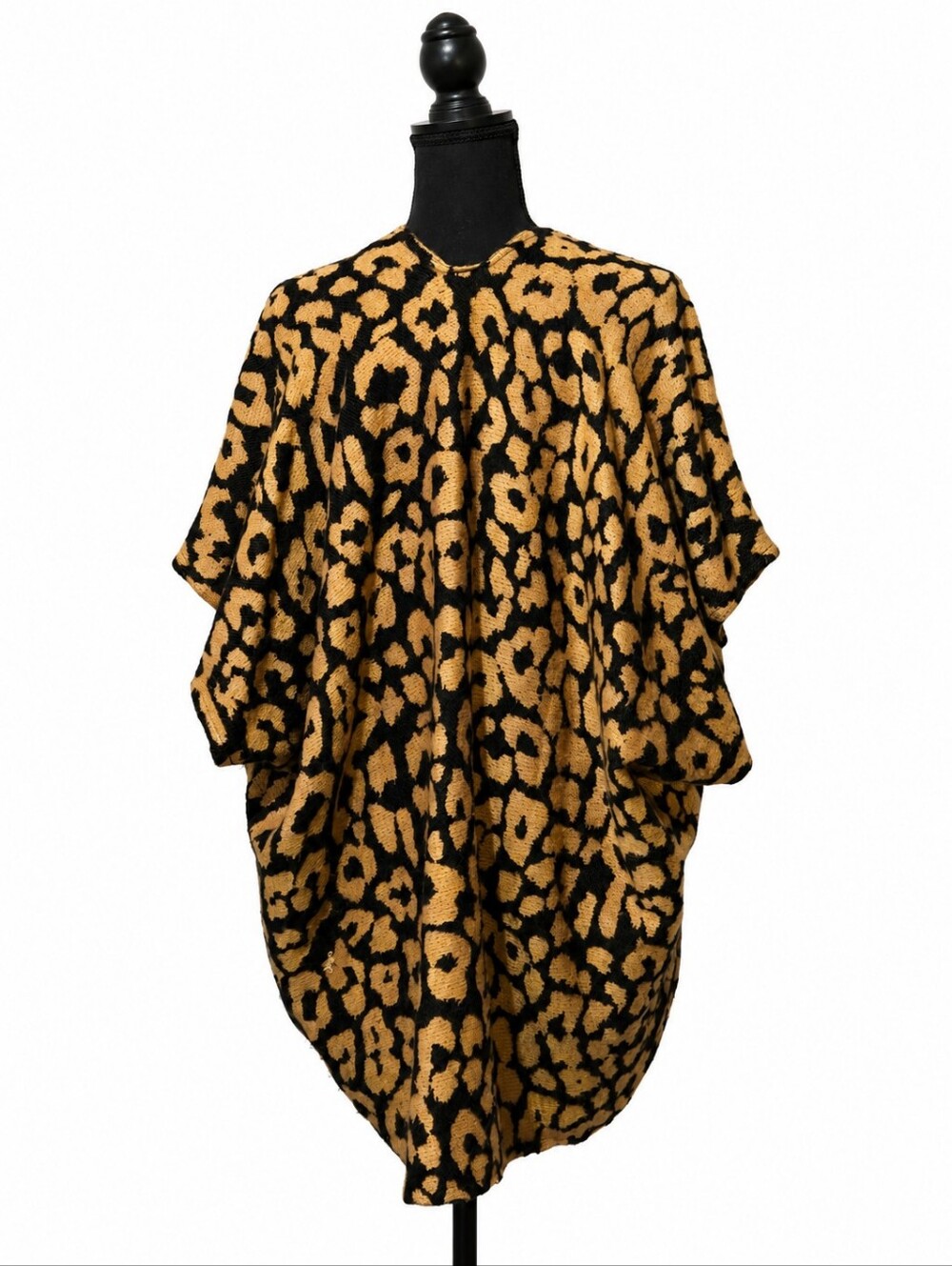 LOFT Animal Print Poncho Black Carmel Sz SM - Picture 3 of 5